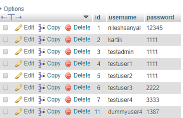 Users Table Before CSRF Attack