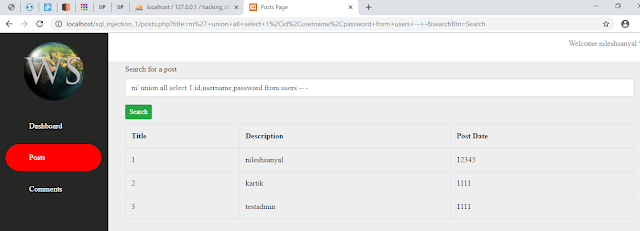 Getting id, username and password columns of users Table